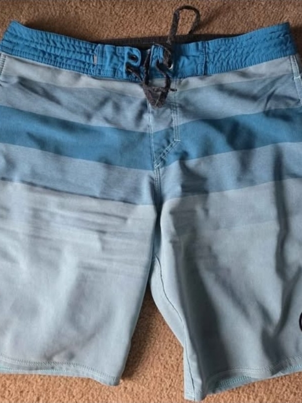 Quiksilver Teal and Light Blue Striped Swim Shorts